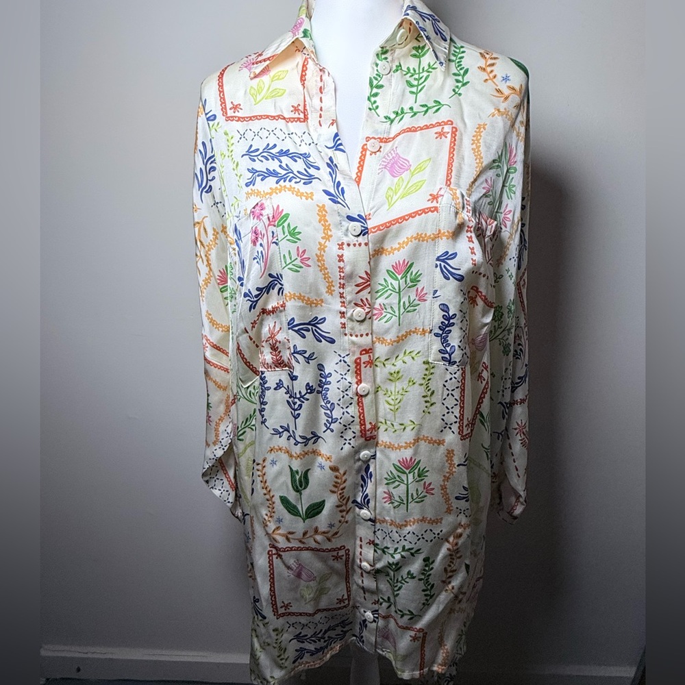 Corey Lynn Calter Anthropologie Floral Button Down Blouse XXS NWT Silk Boho Top